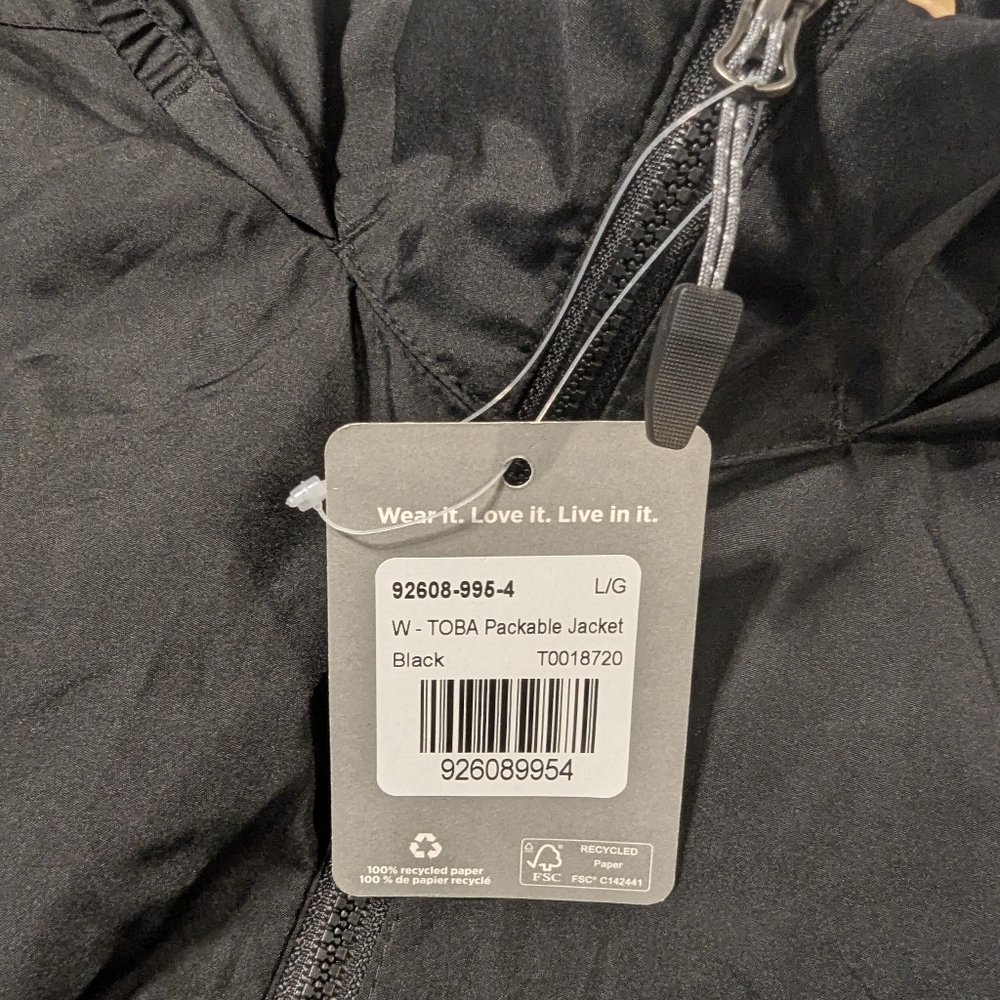 Trimark Tobo Packable Black Windbreaker Jacket With Logo Size Large - Picture 9 of 9